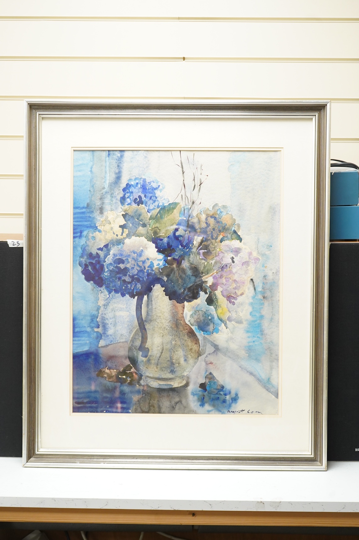 Australian school, still life of hydrangeas, indistinctly signed, watercolour, 59 x 45cm